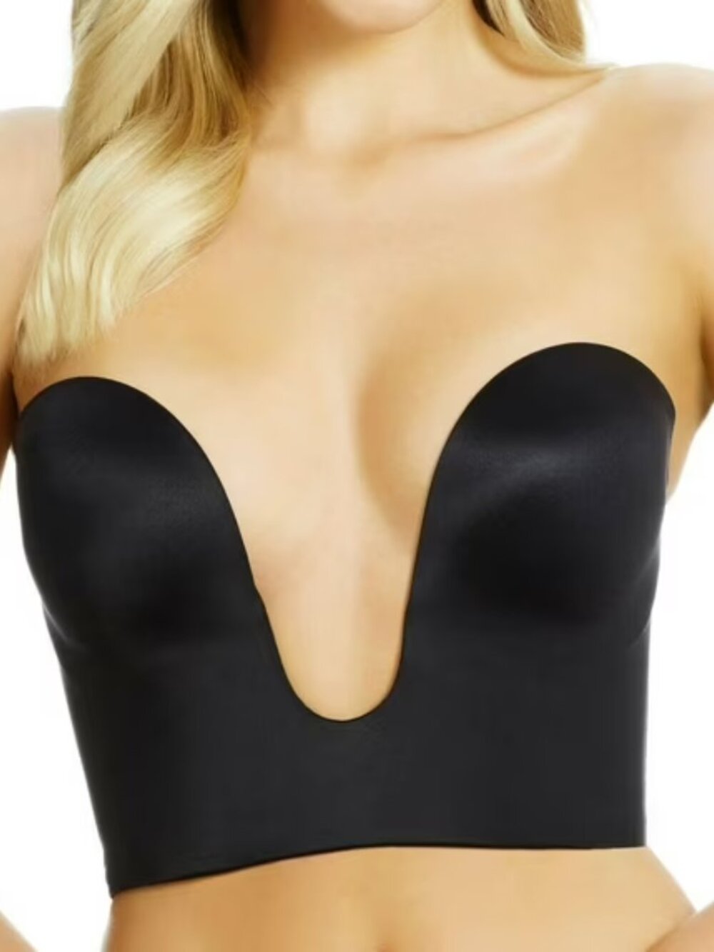 Fine Lines Plunge Bustier Bra Refined Black Satin Women's size 34A